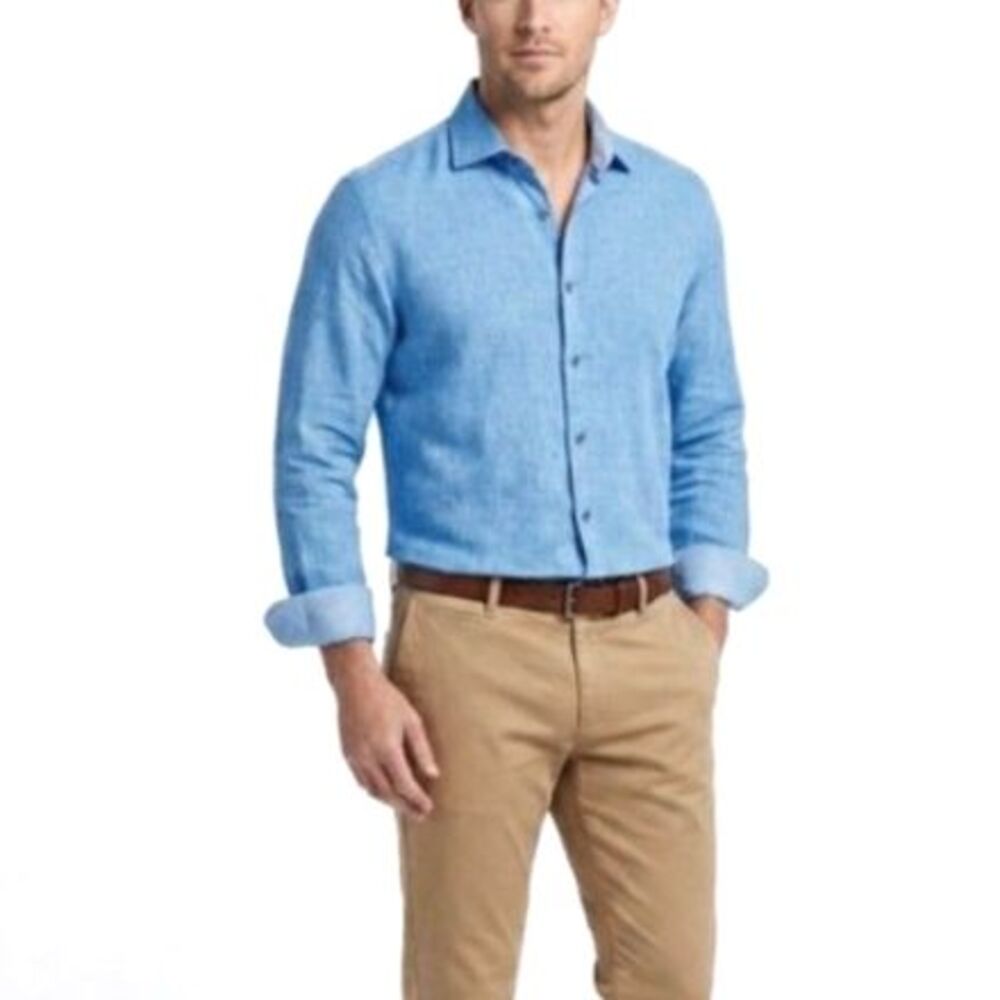 Banana Republic Men's Blue 100% Linen LS Button Front Shirt Size M